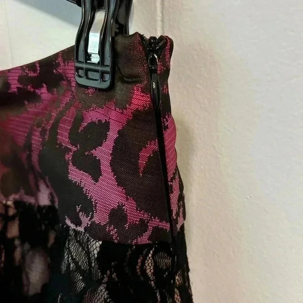 Sharon Tang Pink Black Floral Lace Tiered Midi Skirt‎ Large ST144080005-43 NEW - Picture 6 of 10